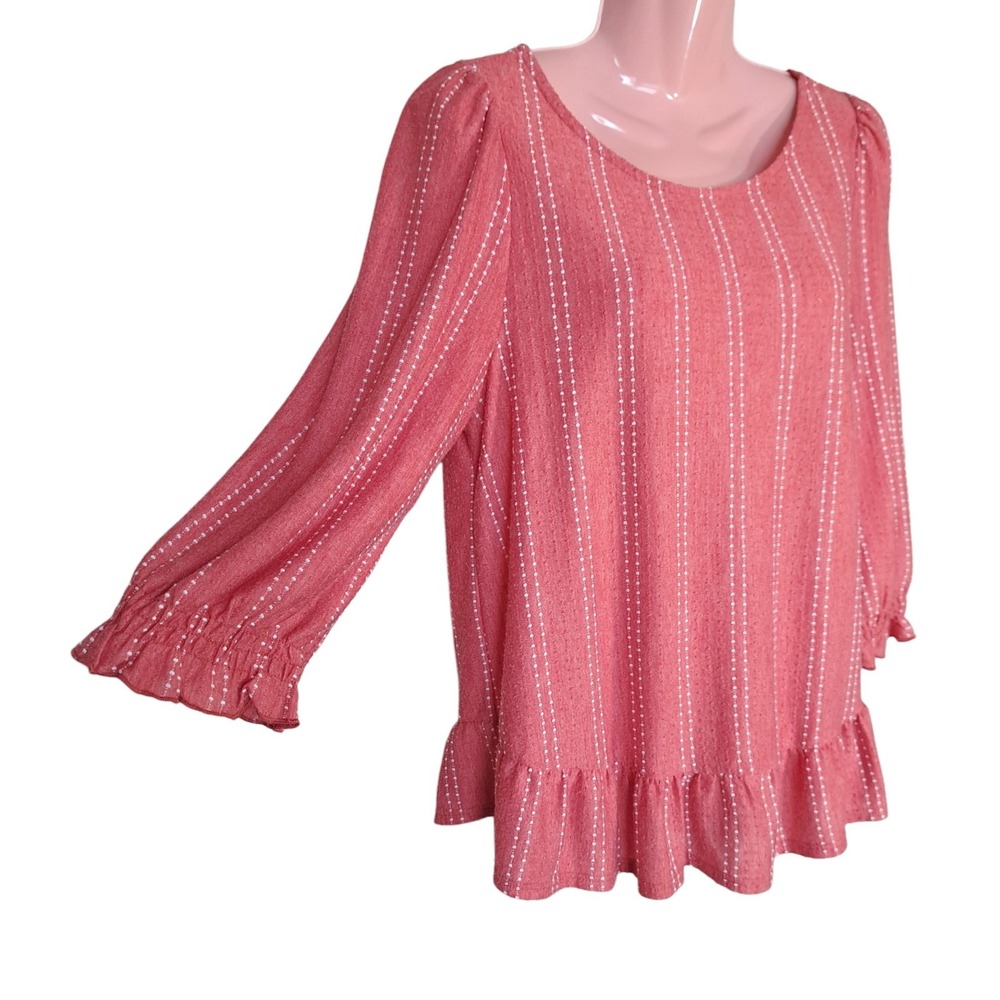 Anthropologie W5 Women's Blouse Size L Orange 3/4 Sleeves Pullover Ruffle